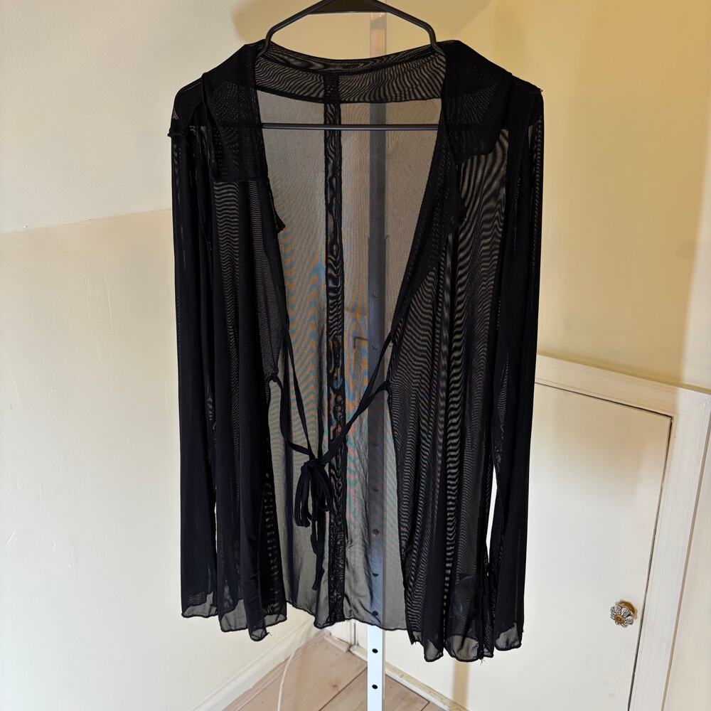 Dazy EUC Women's Black Sheer Tie Front Cardigan Overlay Sweater M